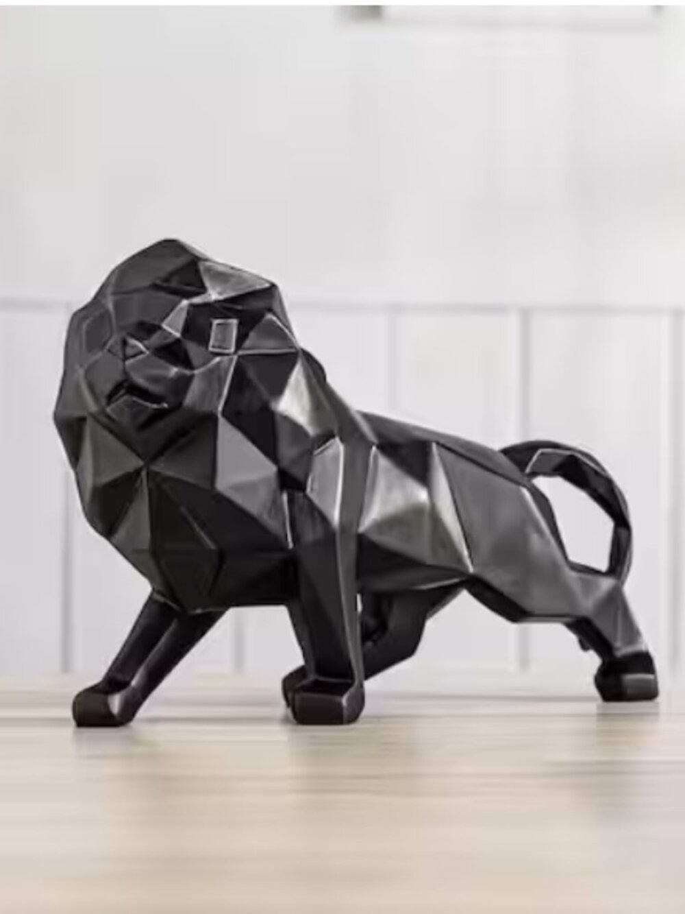 6.3 in. x 10.6 in. Black Lion Figurine Resin- Modern Home Decor